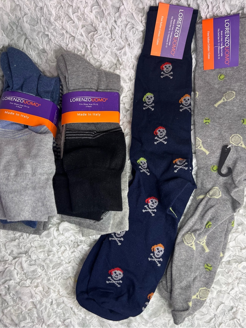 Lorenzo Uomo Navy/black/pirate Pattern Dress Socks 8 pair lot NWT